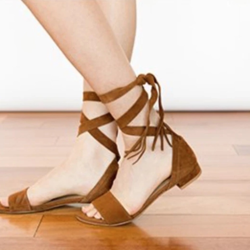 Stuart Weitzman Corbata Suede Ankle-Wrap Sandals 6.5